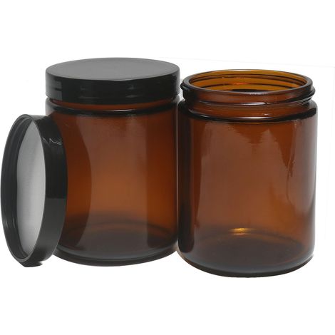 Tarros de cristal ámbar herméticos (250 g, paquete de 2): ideales para muestras, polvos, mantecas corporales, cremas, lociones y especias. (1/5)