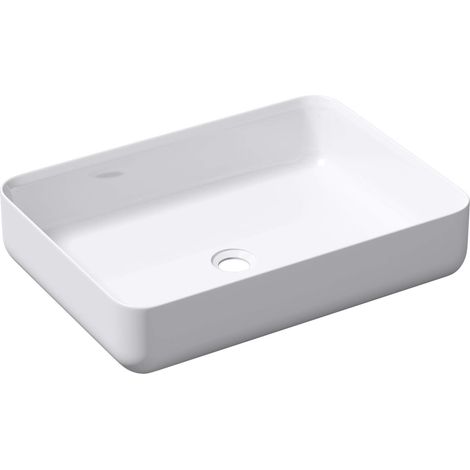 Mai & Mai Lavabo da Appoggio in Mineral Marmo Rettangolare, Lavandino Moderno da Bagno Effetto Marmo Lavello di Design 55x40x13cm Bianco Lucido, Col812 (1/5)