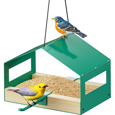 Mangeoire à Oiseaux extérieure à Suspendre en métal, Mangeoire pour Oiseaux Sauvages avec Grille en Maille résistante à la Rouille, pour Attirer Les Oiseaux, Facile à Nettoyer et à remplir (1/5)