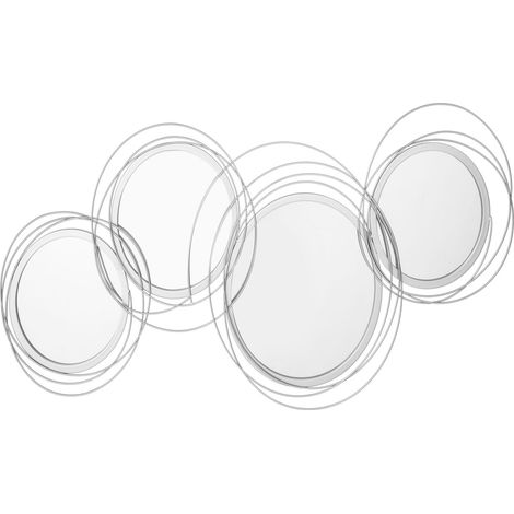 3er Set Spiegel für Wanddekoration, Wanddekoration mit 4 runden Spiegeln, Wohnzimmerdeko, Wandspiegel, Flurspiegel, Wandkunstwerk für Wohnzimmer, Schlafzimmer, Metall, Silber