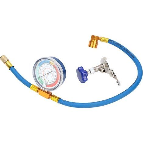 1 Kit Tuyau Recharge R134A, Manomètre Intégré, Valve Métal 1/2", Caoutchouc Haute Pression, Climatisation Voiture (1/5)