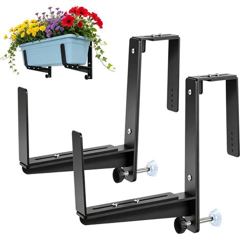 Lot de 2 supports de jardinière de balcon robustes réglables - Protection contre la rouille - Support de jardinière stable et résistant aux intempéries - Pour balustrade, balcon, terrasse et (1/5)