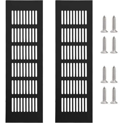 Lot de 2 grilles de ventilation rectangulaires en aluminium, en alliage, avec 8 vis, noires, 250 x 80 mm (1/4)