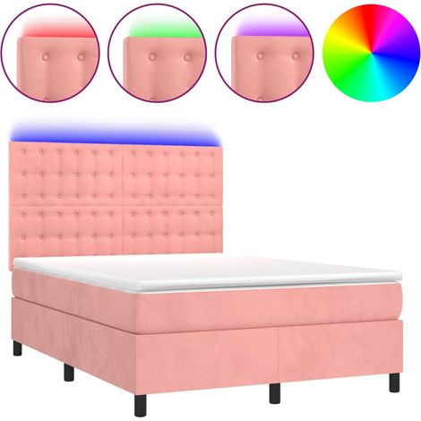Maison Exclusive - Cama box spring colchón y LED terciopelo rosa