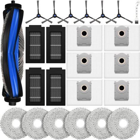 Set of 24 Accessories for Ecovacs Deebot T50 PRO Omni / T50 Omni / T50 Robot Vacuum Cleaner, 1 Main Brush, 6 Wipes, 6 Dust Bags, 4 Filters, 6 Side Brushes, 1 Cleaning Brush (1/5)