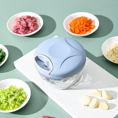 Manueller Küchenzerkleinerer zum schnellen Zerkleinern von Gemüse, Zwiebeln, Knoblauch, Nüssen, Tomaten und Fleisch mit gebogenen Klingen.