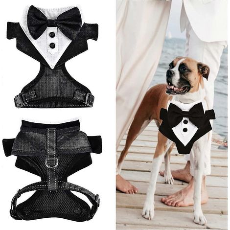 Harnais anti-traction pour chiens de taille moyenne, harnais smoking respirant pour mariage, costumes de smoking formels pour chiots (1/5)