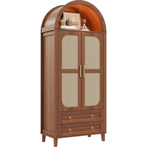 Design Arche et Décor Cannage Armoire Penderie avec Éclairage LED, Tringle et 2 Tiroirs pour Chambre (1/5)