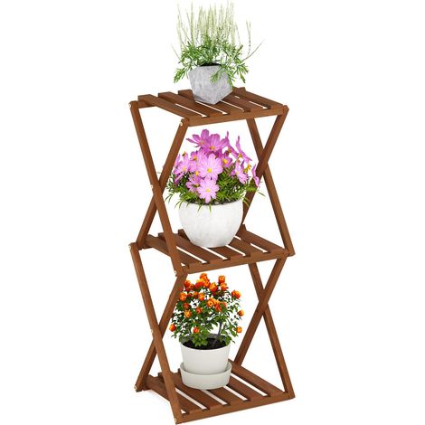 Table D'Appoint Extérieure À 3 Niveaux, Étagère Pliante Multifonctionnelle sans Outil, Support pour Plantes, Idéale pour Terrasse, Jardin Ou Véranda, Couleur Naturelle. (1/5)