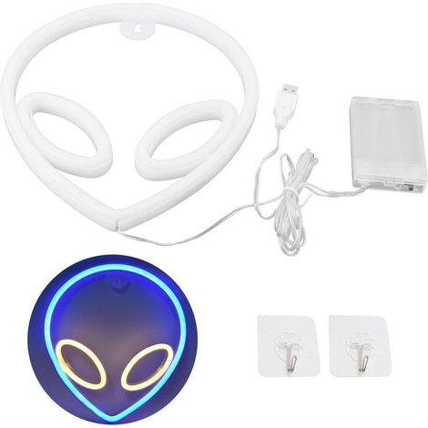 Neonlampe im Alien-Design – RGB-Blau + Warmweißes LED-Licht – Wand- oder Tischdekoration – 22 x 20 cm – Betrieb über USB oder AA-Batterien – 1 Stück (1/5)