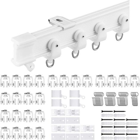 5 Meter langes, gebogenes Gardinenschienen-Set inklusive Zubehör: U-förmige und L-förmige Führungsschienen, flexible, oben montierte Schiene (1/5)