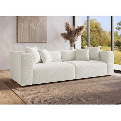 Deco In Paris – Canapé droit 4 places effet peau de mouton beige – Largeur 280 cm – Dossier ultra moelleux – Structure en bois durable
