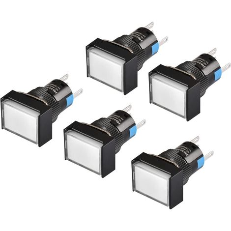 Interrupteur à bouton poussoir rectangulaire 16mm, 1NO 1NC, blanc, à verrouillage, lampe LED 220VAC, 5pcs (1/5)