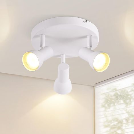 GBLY Deckenstrahler 3 Flammig Deckenlampe Flur - Deckenleuchte Modern Design Rund Strahler Innen Weiß Deckenspots Metall GU10 Schwenkbar für Schlafzimmer Wohnzimmer Küche(Ohne Leuchtmittel)