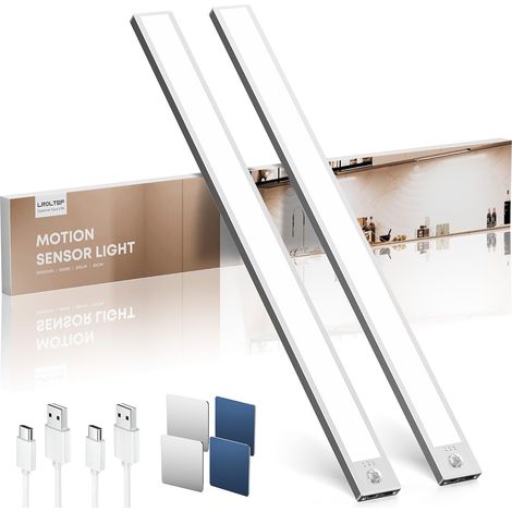 Lampe Placard sans Fil Rechargeable Cuisine sous Meuble - 21cm 1500mAh 6500K Reglette LED Lumiere Armoire Dimmable avec Detecteur de Mouvement Interieur pour Escalier Dressing 2 Pack (1/5)