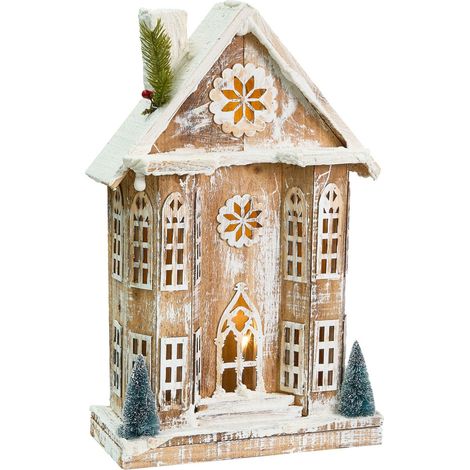 Decorazione natalizia LED in legno di abete statuina artigianale marrone chiaro Unari
