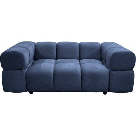 GUSTAVE - Canapé droit velours lisse 2 places Bleu (1/5)