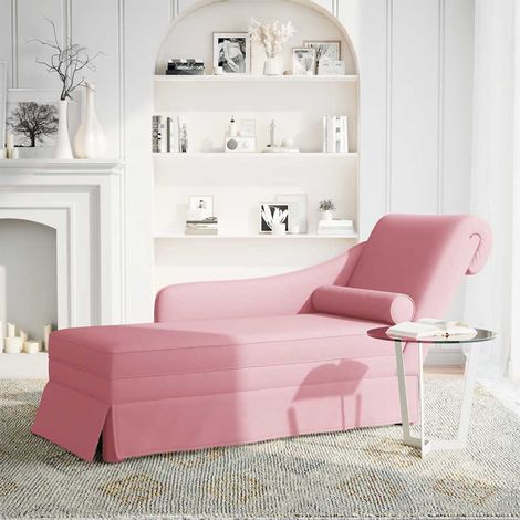Fauteuil de Salon,Chaise,Fauteuil long avec traversin et accoudoir droit rose velours CFW744575 (1/5)