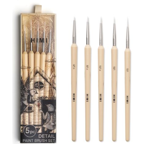 Lot de 5 Pinceaux à Gouache Peinture pour Huile Acrylique Aquarelle Visage et Corps Cadeau Art Hobbyiste Adulte Jaune Pinceau de Détail (1/5)