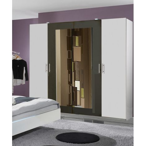Armoire placard meuble de rangement coloris blanc/graphite - Longueur 225 x Hauteur 210 x Profondeur 58 cm -PEGANE-