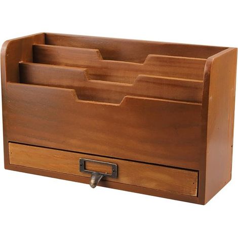 Organiseur de bureau en bois de style campagnard - classeur sur pied avec 3 étagères et 1 tiroir pour le rangement de documents - acajou