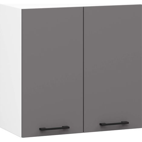 Armoires de cuisine haute AKORD W60 OLIWIA Blanc 60 cm 2 portes façade Gris Graphite 2 étagères 60x30x58 cm (1/5)