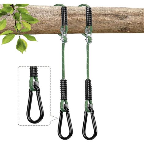 Lot de 2 suspensions pour balançoire, hamac, chaise suspendue, corde de 1,8 m avec mousqueton, 450 kg pour arbre, poutre de balançoire, intérieur, extérieur, yoga (1/5)