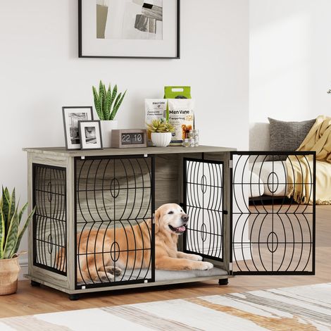 PawHut Dog Crate Furniture End Table w/ Cushion for Dogs 100L x 60W x 73.5Hcm (1/5)