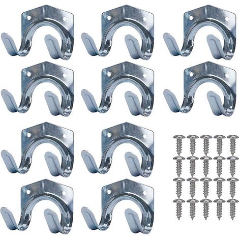 10 Pcs Crochets de Rangement, Porte Outils de Jardin Mural, Porte-Outils Simple/Double en Fer pour Garage Remise Entrepôt Ferme Établi, avec Vis (1/4)