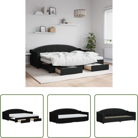 vidaXL Lit gigogne - Lit de jour avec gigogne et tiroirs noir 80x200 cm tissu (1/5)