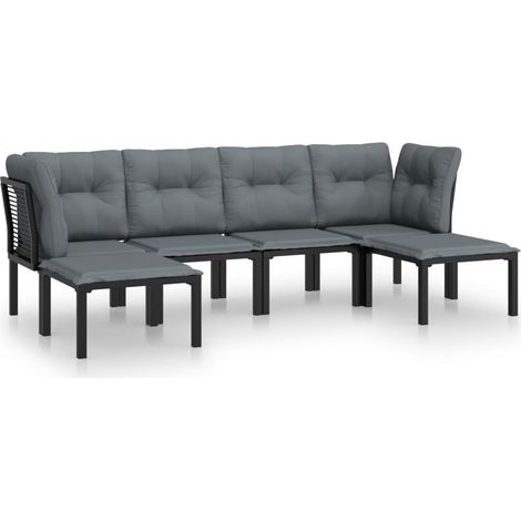 Salon de jardin 6 pcs Mobilier de jardin noir et gris résine tressée (1/5)