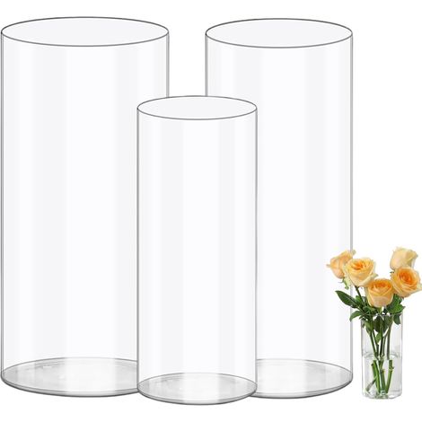 Lot de 3 vases en acrylique, vases en plastique transparent pour fleurs, vase cylindrique pour bougies, arrangement floral, pour la maison, mariage (20x10 et 25x12 et 25x15 cm) (1/5)