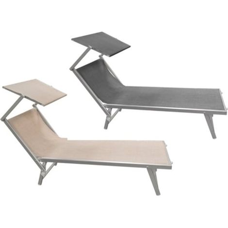 Lettino Bagnino Mare Giardino con Tettuccio in Alluminio Grigio 187 x 60 x 38 cm