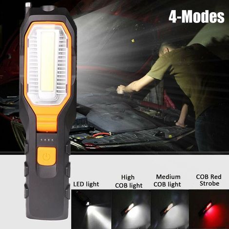 Construction site hand lamp LED work light USB rechargeable flashlight, portable workshop lamp Rotating COB inspection lamp Magnetic torch with Magnet and Hook and 4 modes for Garage Mechanic (1/5)