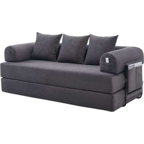 CHICFURN Divano modulare 200x94x67 cm in tessuto grigio scuro con 3 cuscini, per piccoli spazi (1/5)