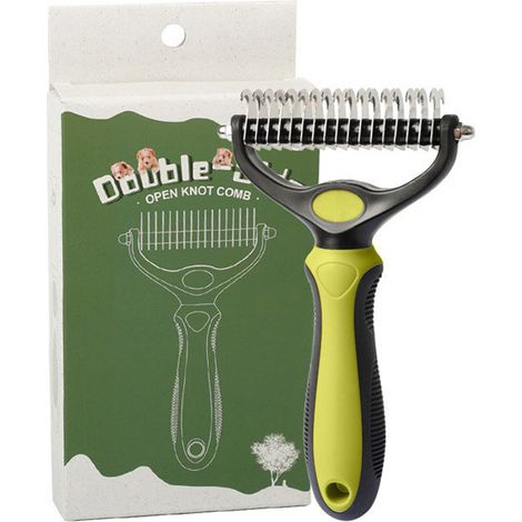 Brosse Chien & Chat Poil Long - Double Lame Démêlante pour Enlever Sous Poils et Nœuds Brosse Professionnelle pour le Toilettage de tous vos Animaux (1/5)