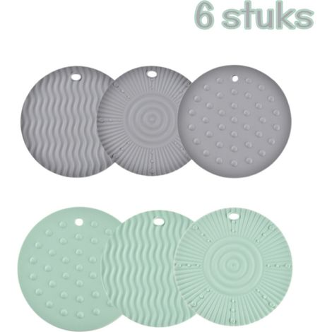 Ensemble de 6 dessous de plat en silicone résistant à la chaleur motifs vague nervure et point antidérapant pour cuisine et table couleur grise et verte (1/5)