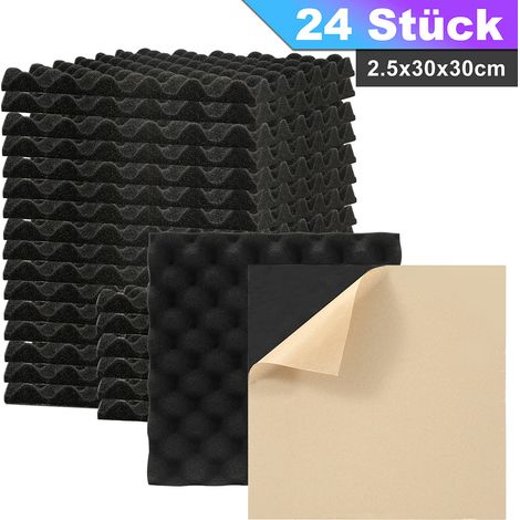 Randaco 24X Akustikschaumstoff Selbstklebend Schwarz Absorber nschaumstoffe Wellenmuster,30x30x2.5cm (1/4)