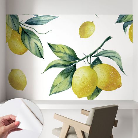 Papier peint adhésif décoratif avec colle pour salon chambre à coucher et bureau Design moderne et facile à poser Motif citron 104x70 cm (1/5)