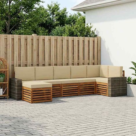 vidaXL Ecksofa Set mit Kissen 7 pcs Natur und Beige Massivholz Akazie (1/5)