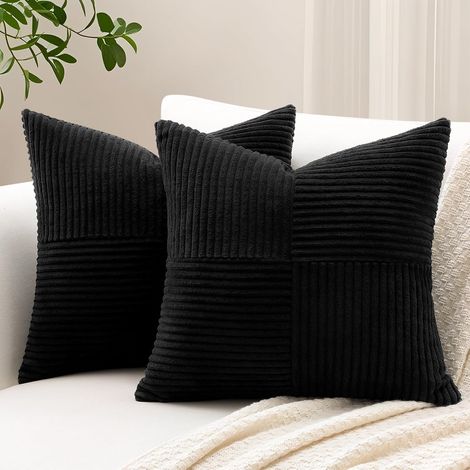Lot de 2 Housse de Coussin 40x40 cm, Velours Côtelé Rayé, Fermeture Éclair Cachée, Décoration Salon Chambre