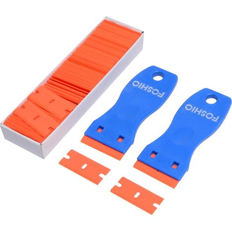 Grattoir Plastique - Lot de 2 avec 100 Lames - Nettoyage Vitrocéramique et Adhésifs (1/5)