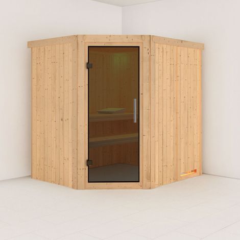 Sauna d'angle 4-5 places Karibu Siirin 196x170 cm porte en verre