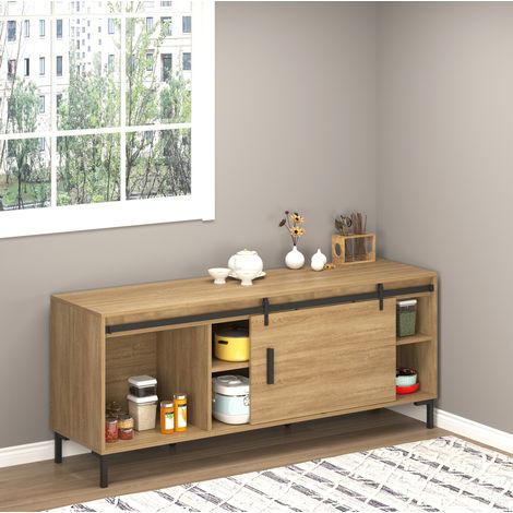 Kit de riel para puerta corredera 200x0,4x18 cm de acero negro para puerta de madera – MEUBLIV (1/5)