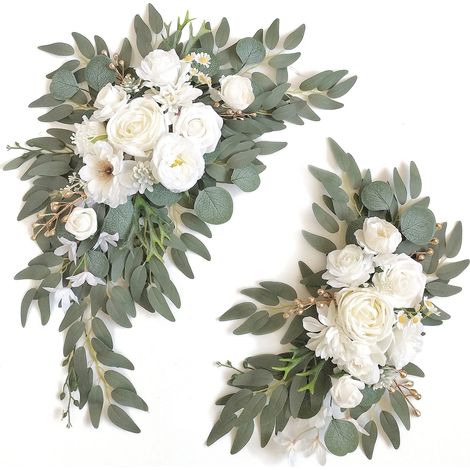 Lot de 2 guirlandes de fleurs artificielles pour arche de bienvenue, décoration florale pour réception de mariage, blanc (1/5)