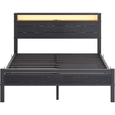 Lit 140x190 avec rangement – cadre métal, tête de lit avec tablette, lattes incluses – pour chambre d'amis (1/5)