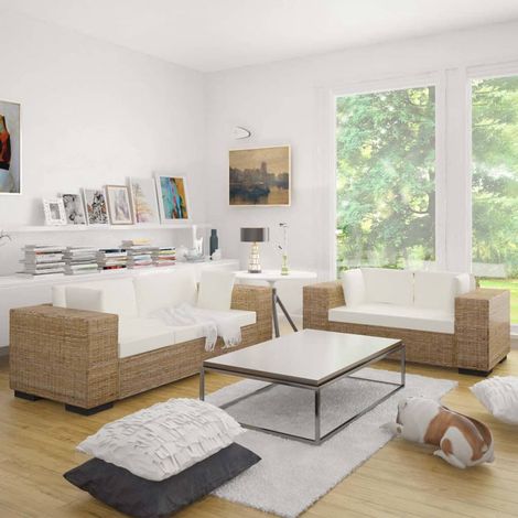 Vidaxl – Ensemble de canapés droit 2 et 3 places en rotin véritable – Coussins amovibles – Dimensions canapé 2 places : 162x80x61 cm – 3 places : 200x80x61 cm (1/8)