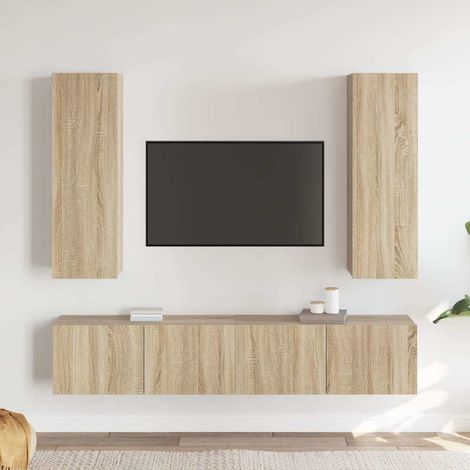 vidaXL Set de muebles salón TV 4 pzas madera ingeniería roble Sonoma (1/4)