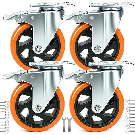 Ruota girevole con freno, 125 mm, 4 ruote per mobili, ruote per carichi pesanti, ruote per trasporto industriale, max 800 kg (32 viti incluse) (1/5)