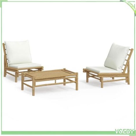 Salon de jardin 3 pcs - FAFEICY - 3156489 - Bambou naturel - Coussins blanc crème - Modulaire (1/5)